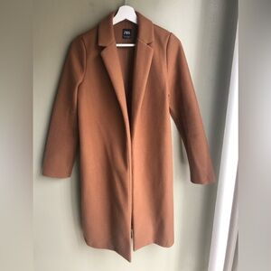 ZARA Women's Long Coat Camel Brown Size: M